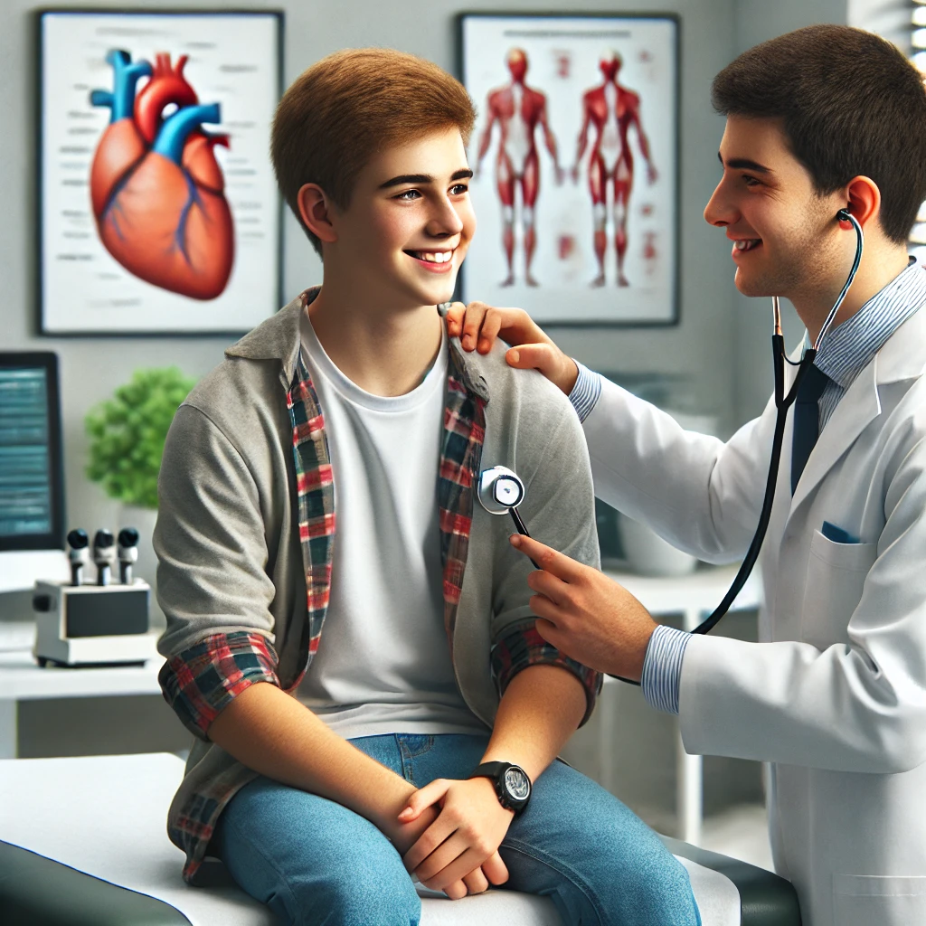 청소년이 병원에서 건강 검진을 받는 장면